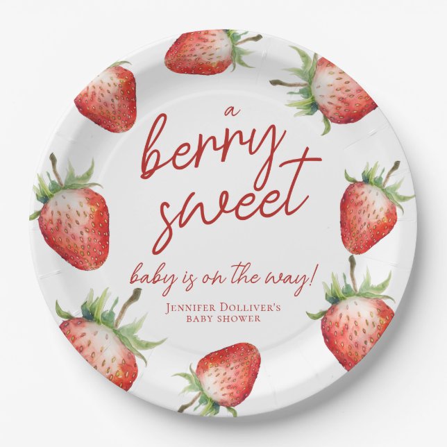 Berry Sweet Baby Shower Strawberry Pappteller (Vorderseite)