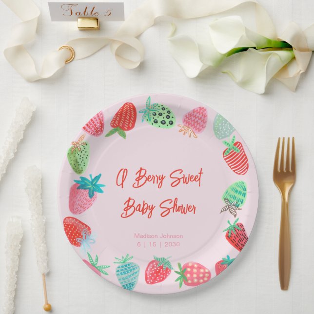 Berry Sweet Baby Shower Strawberry Pappteller (Hochzeit)
