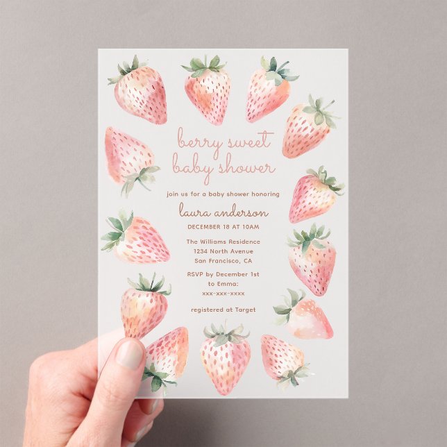 Berry Sweet Baby Shower Watercolor Strawberries Acryleinladungen (Insitu (Handheld))