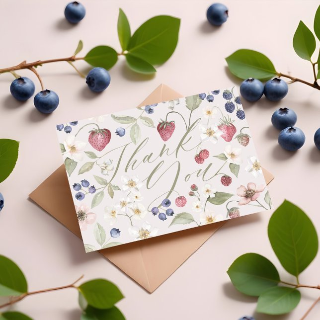 Berry Sweet Baby Shower Wilde Berries & Blume Dankeskarte (Berry Sweet Baby Shower Wild Berries & Flowers Thank You Card)