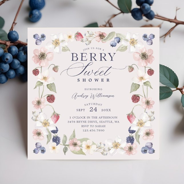 Berry Sweet Baby Shower Wilde Berries & Blume Einladung (Berry Sweet Baby Shower Wild Berries & Flowers Invitation)