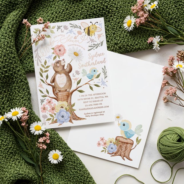 Berry Sweet Baby Shower Wilde Berries & Blume Folieneinladung (Berry Sweet Baby Shower Wild Berries & Flowers Foil Invitation)