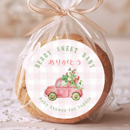 Berry Sweet Baby Strawberry Car Pink Gingham Runder Aufkleber