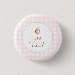 Berry Sweet Baby Strawberry Coquette Gingham Button