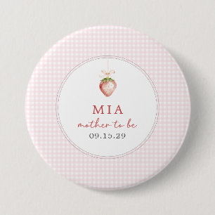 Berry Sweet Baby Strawberry Coquette Gingham Button