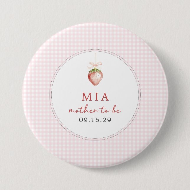 Berry Sweet Baby Strawberry Coquette Gingham  Button (Vorderseite)