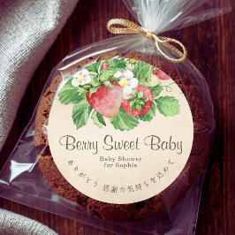 Berry Sweet Baby Strawberry Floral Rustic Kraft Runder Aufkleber