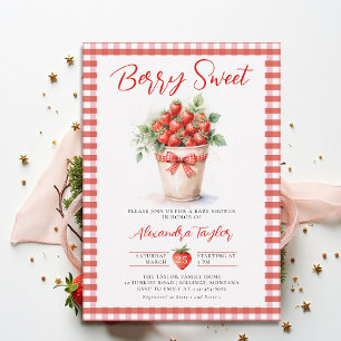 Berry Sweet Berries Art Garten Gingham Babyparty Einladung