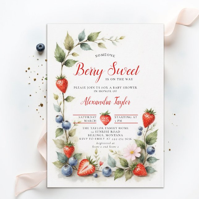 Berry Sweet Berries Garden Summer Chic Baby Shower Einladung (berry sweet baby shower invitation fruit strawberry theme art watercolor summer garden watercolor)