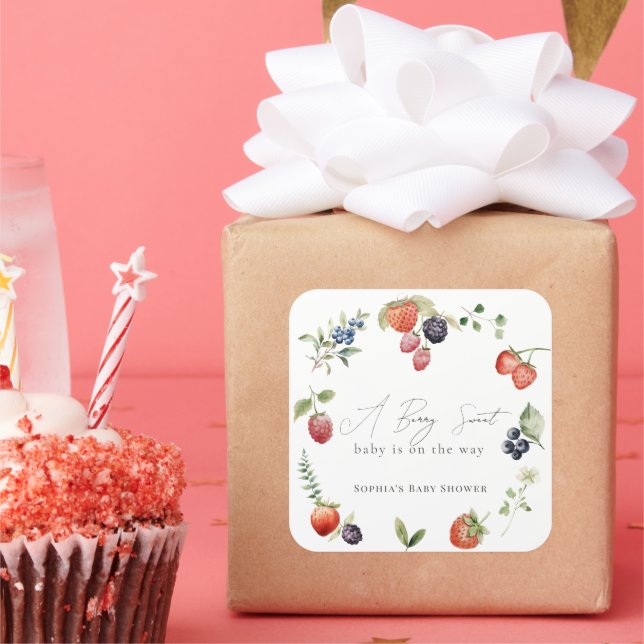 Berry Sweet Berries Girl Baby Dusche Quadratischer Aufkleber (Party)