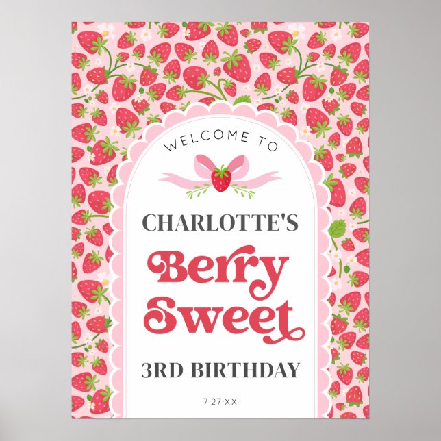 Berry Sweet Birthday 18x24 Strawberry Willkommen Poster (Vorne)