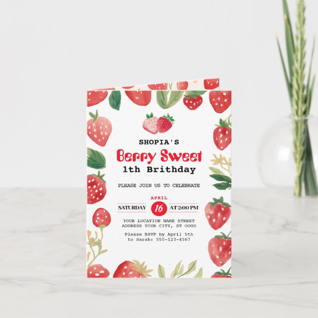 Berry Sweet Birthday Folded Einladung (Vorderseite)