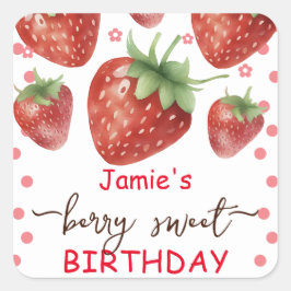 Berry Sweet Birthday Watercolor Quadratischer Aufkleber