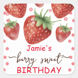 Berry Sweet Birthday Watercolor Quadratischer Aufkleber