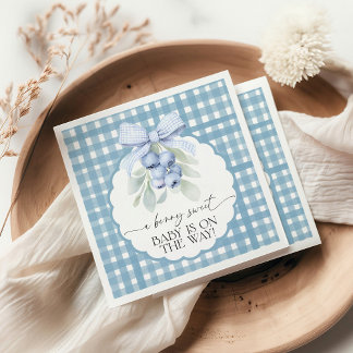 Berry Sweet Blaubeer Gingham Baby Shower Serviette