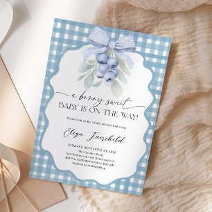 Berry Sweet Blaubeer Gingham Babyparty Einladung