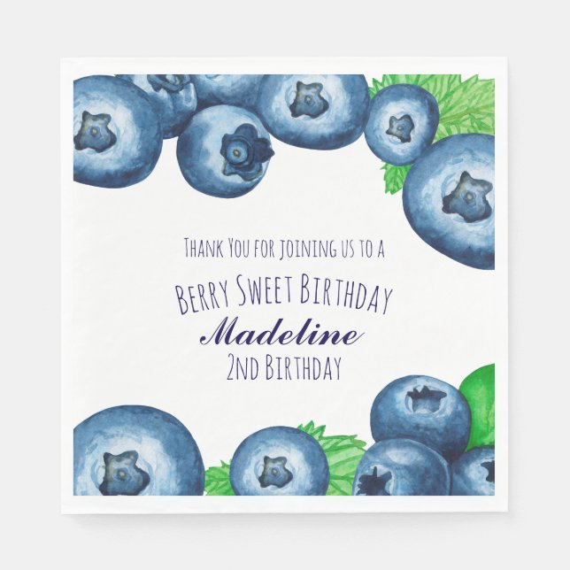 Berry Sweet Blaubeeren Geburtstag Papier Serviette (Vorderseite)