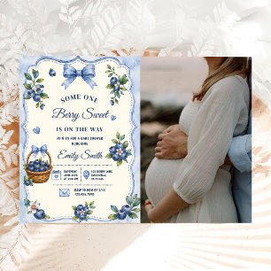 Berry Sweet Blue Baby Shower Blaubeer Foto Einladung
