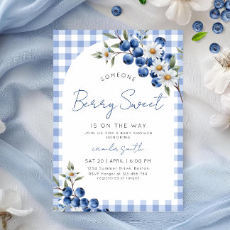 Berry Sweet Blue Baby shower Blueberry Gingham Einladung