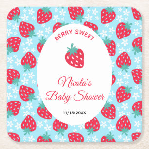 Berry Sweet Blue Erdbeer-Baby-Party Rechteckiger Pappuntersetzer