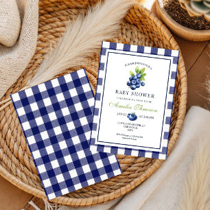 Berry Sweet Blue Gingham Babyparty Einladung