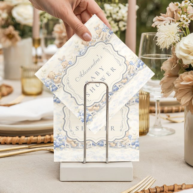 Berry Sweet Blue Toile Nursery Baby Shower Serviette (Von Creator hochgeladen)