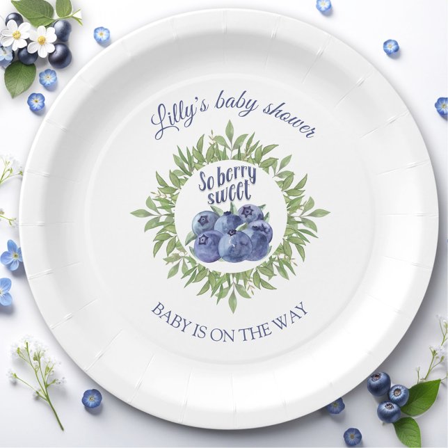 Berry Sweet Blueberry Baby Shower Pappteller (Berry Sweet Blueberry Baby Shower Paper Plates)