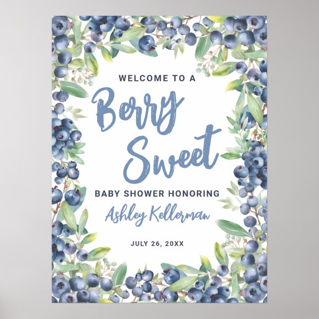 Berry Sweet Blueberry Baby Shower Welcome Sign Poster (Vorne)