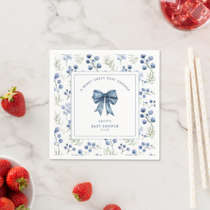 Berry Sweet Blueberry Bow Baby Shower Serviette