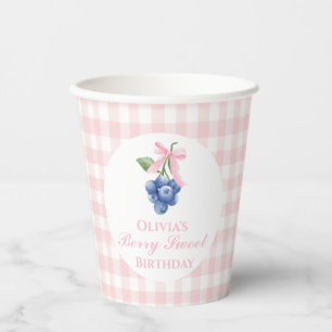 Berry Sweet Blueberry Geburtstag Pink Bow Gingham Pappbecher