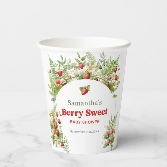 Berry Sweet Boho arch Wild Watercolor Strawberry Pappbecher (Rückseite)