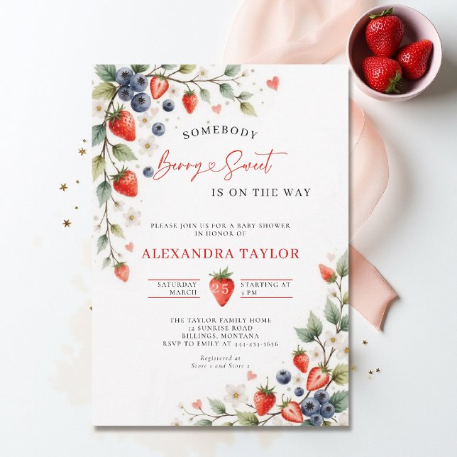 Berry Sweet Botanical Berries Vines Baby Shower Einladung (berry sweet baby shower invitation fruit theme strawberry berries watercolor spring summer)
