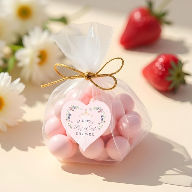 Berry Sweet Brautparty Dress Berries & Blume Herz-Aufkleber (Berry Sweet Bridal Shower Dress Berries & Flowers Classic Round Sticker)