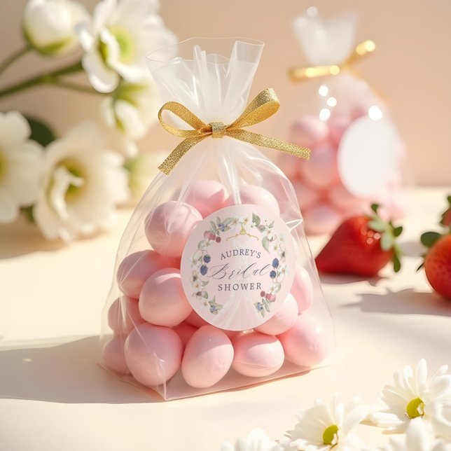 Berry Sweet Brautparty Dress Berries & Blume Runder Aufkleber (Berry Sweet Bridal Shower Dress Berries & Flowers Classic Round Sticker)