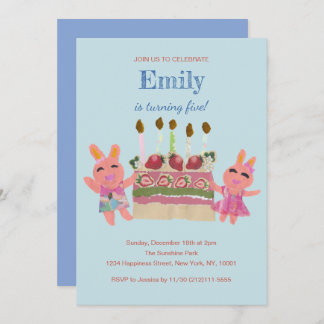 Berry Sweet Bunny Buddies| Blue Birthday Einladung