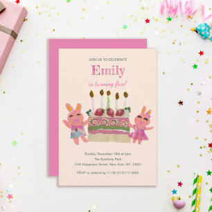 Berry Sweet Bunny Buddies  Rosa Geburtstag Einladung