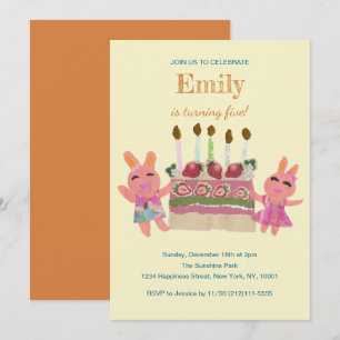 Berry Sweet Bunny Buddies Yellow Birthday Einladung