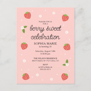 Berry Sweet Celebration Strawberry Birthday Party Postkarte
