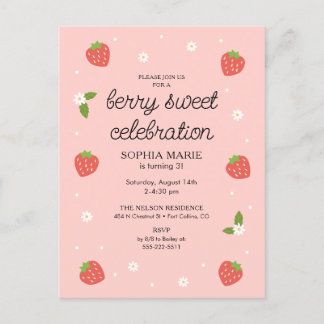 Berry Sweet Celebration Strawberry Birthday Party Postkarte