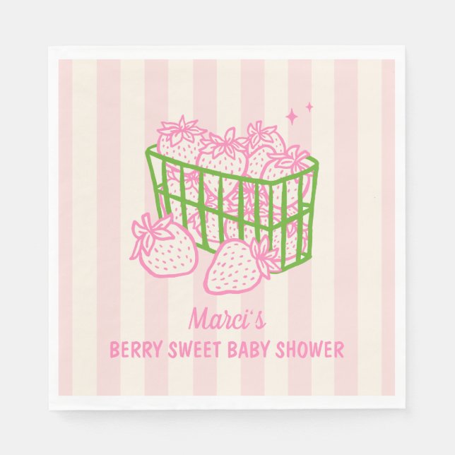 Berry Sweet Doodle Pink Green Girl Baby Shower Serviette (Vorderseite)