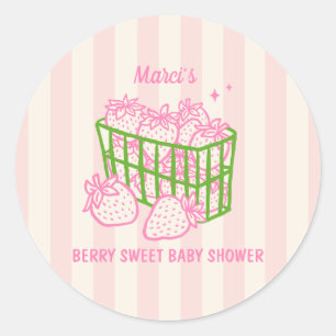 Berry Sweet Doodle Rosa Grüne Babyparty Runder Aufkleber