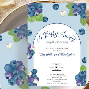 Berry Sweet Dusty Blue Babyparty-Einladung Einladung