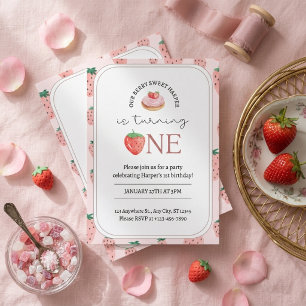 Berry Sweet Erdbeer-Cupcake zum ersten Geburtstag Einladung
