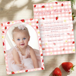 Berry Sweet Erdbeere 1. Geburtstagsfoto Dankeskarte