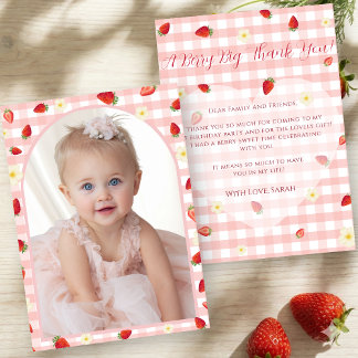 Berry Sweet Erdbeere 1. Geburtstagsfoto Dankeskarte