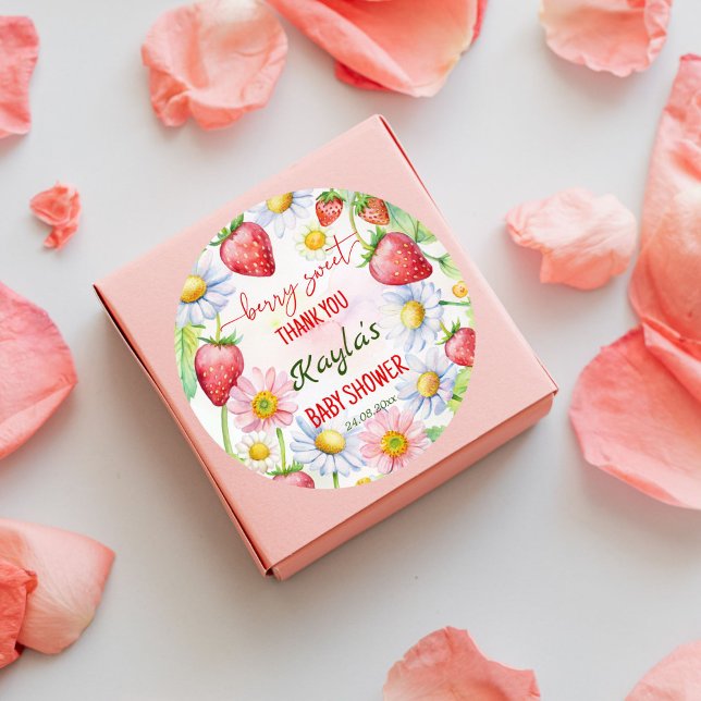 Berry Sweet Erdbeere Baby Dusche Danke für Ihre Hi Runder Aufkleber (Berry sweet summer garden strawberry baby shower thank you favor stickers berry sweet thank you)