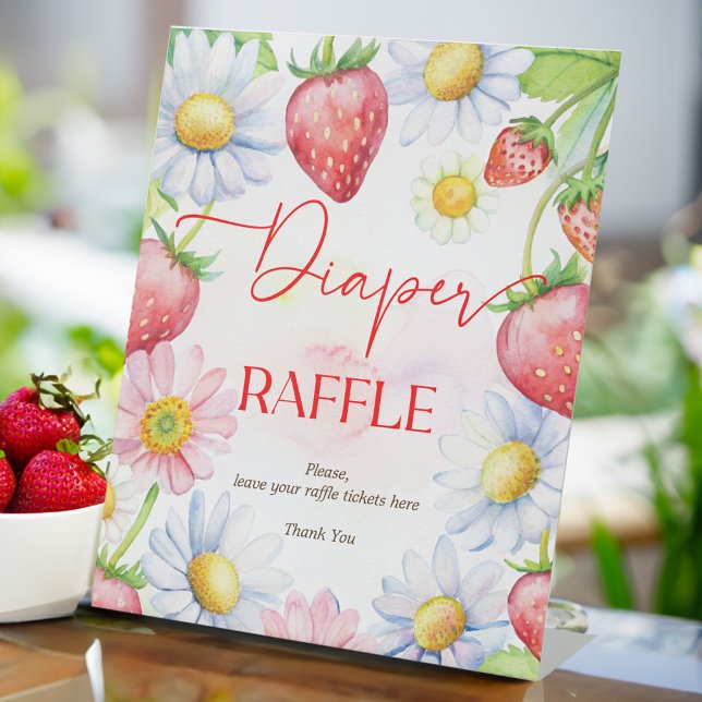 Berry Sweet Erdbeere Baby Dusche Windel Tomnette T Sockelschild (Berry sweet strawberry baby shower diaper raffle pedestal sign table decor table signs)