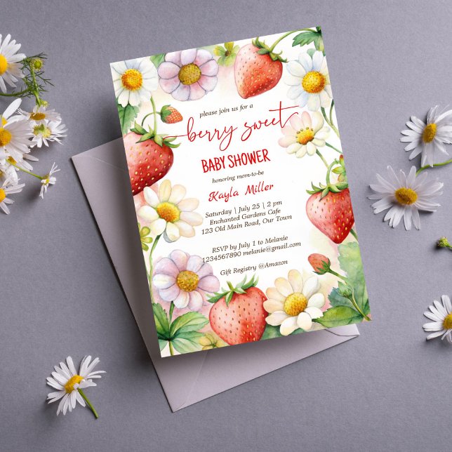 Berry Sweet Erdbeere Babydusche Einladung (Berry sweet summer garden strawberry baby shower invitation editable template instant download)