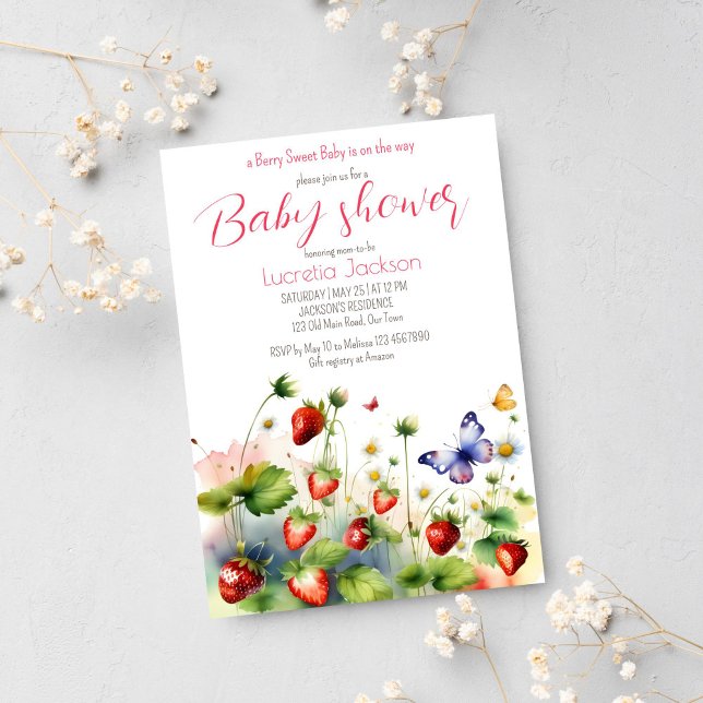 Berry Sweet Erdbeere Babydusche Einladung (Berry sweet strawberry baby shower template invitation instant digital download strawberry meadow)