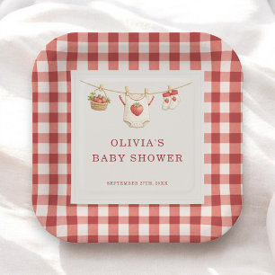 Berry Sweet Erdbeergingham-Baby-Shower-Party Pappteller